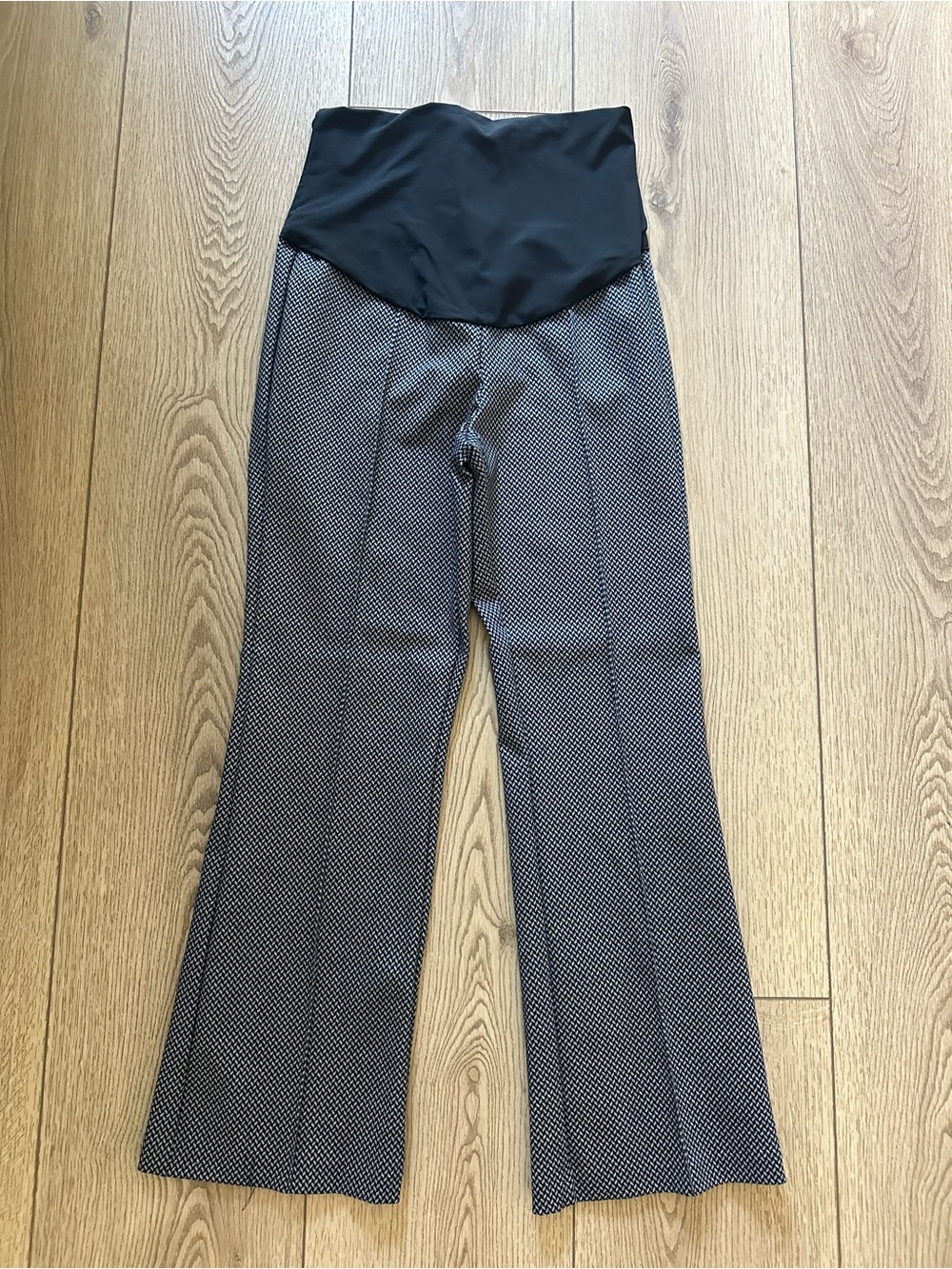 Tribal Black Maternity Ankle Flare Pants with Micro-Pattern